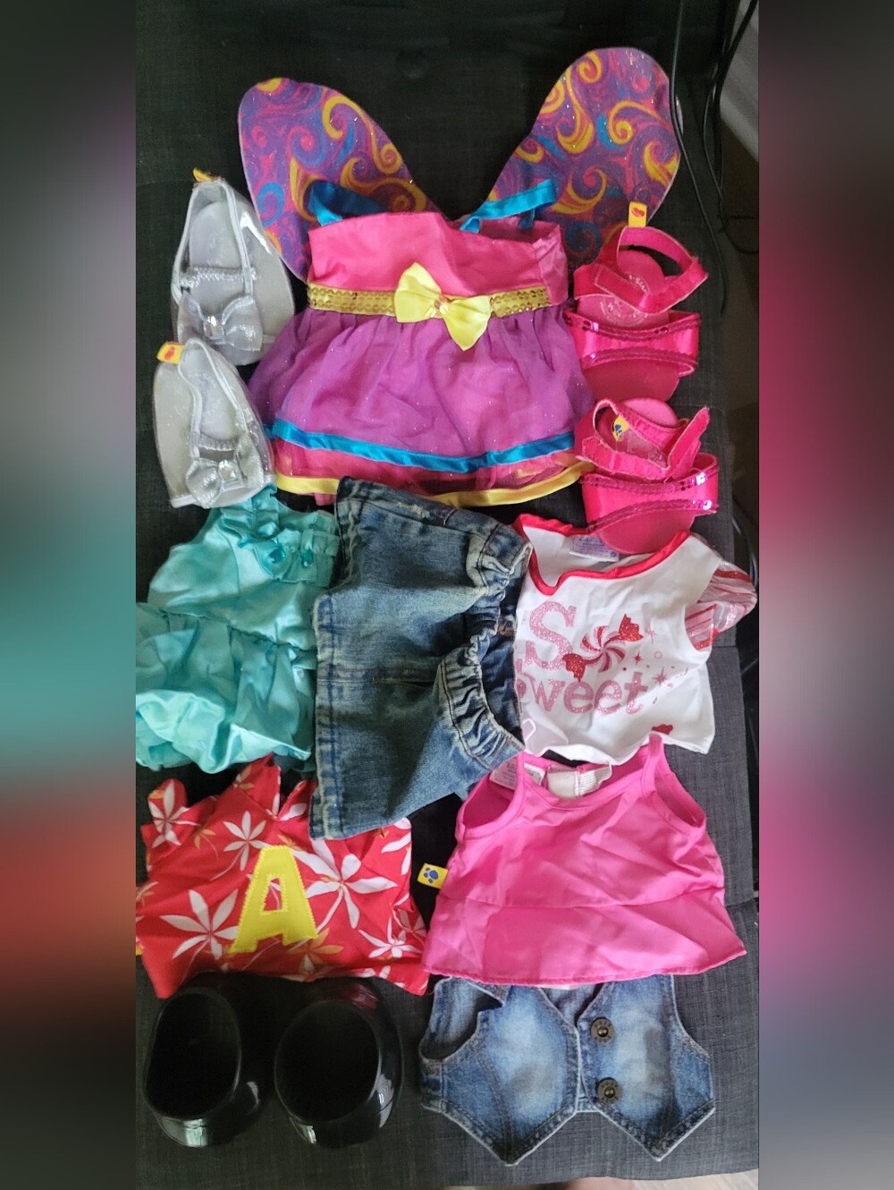 Build-A-Bear Pink Purple Yellow Blue Doll Outfit Bundle